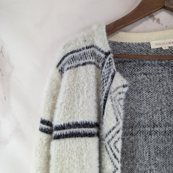 Anthropologie Solitaire Sweater Womens Small Blue Striped Cardigan Eyelash Long - Picture 2 of 14